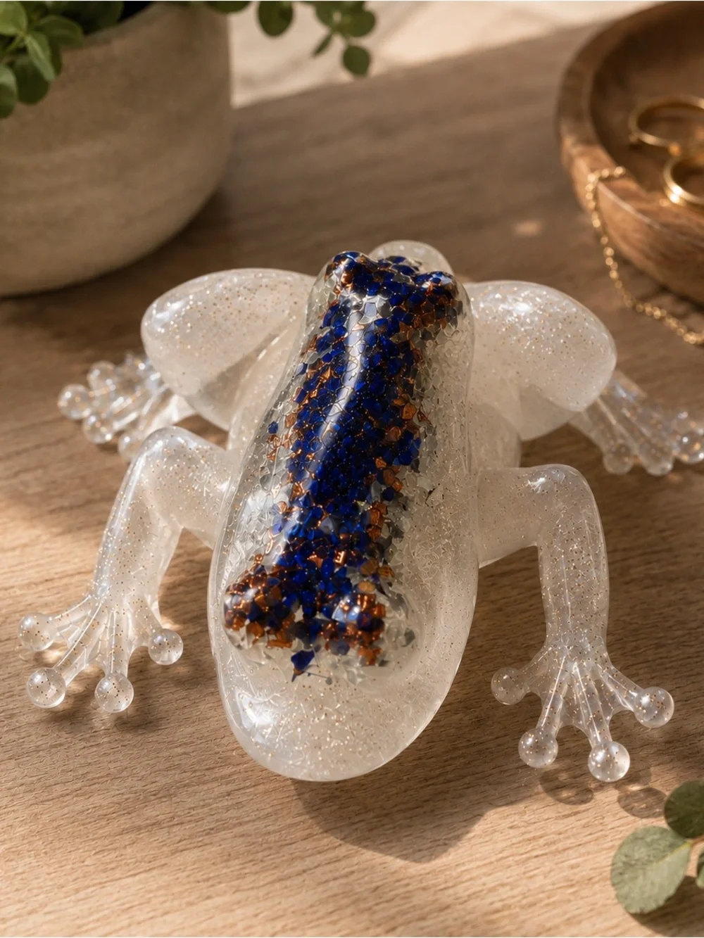 Clear Resin Frog Accent with Purple and Copper Inlay - Reptile Habitat Decor